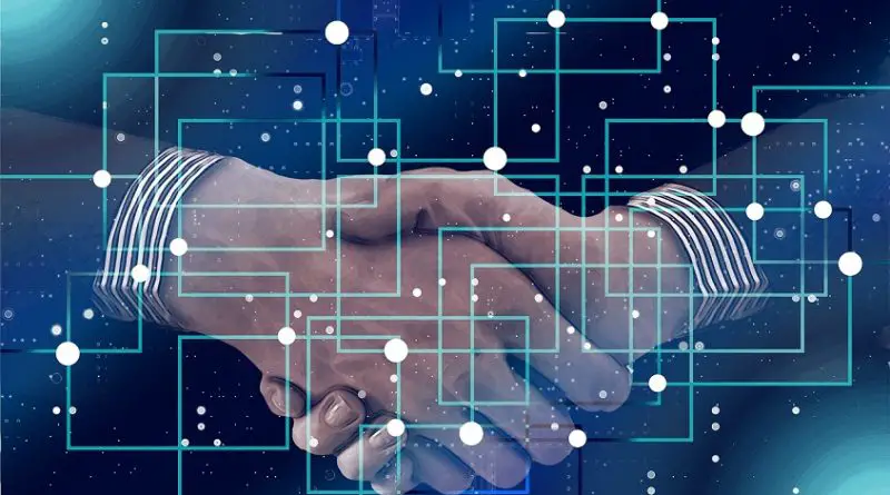 blockchain shaking hand